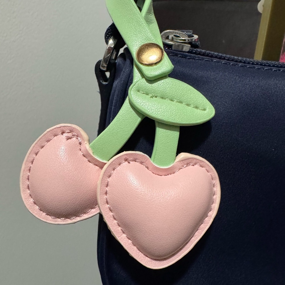 Navy Bag with Pink Heart Charms